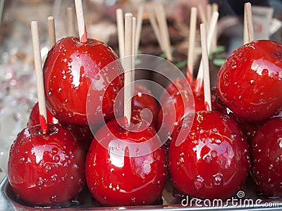 Candied Apples at Vienna Christmas Market Stock Photo