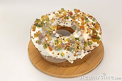 Candied fruit cake. Traditional dessert at parties. Stock Photo