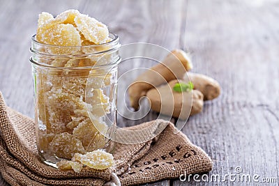 Candied ginger in a jar Stock Photo