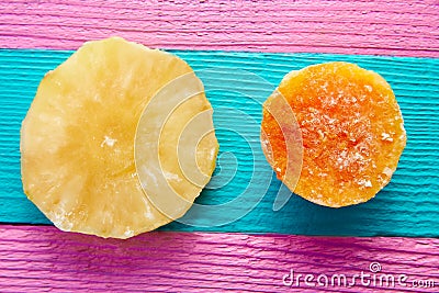 Candied Mexican fruit Papaya and pineapple Stock Photo