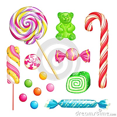 Candies isolated on white background. Vector desserts icons and design elements set. Vector Illustration