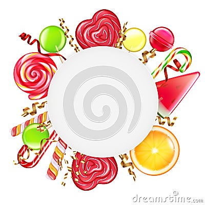 Candies Round Frame Vector Illustration