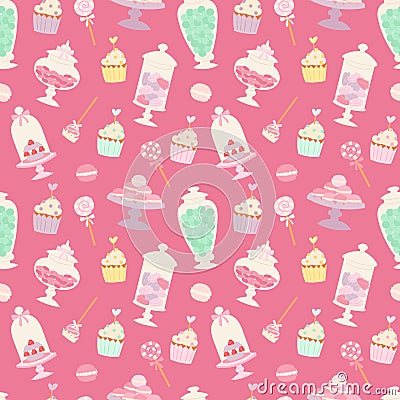 Candies and sweets cartoon style seamless pattern vector illustration Vector Illustration