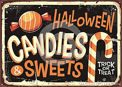 Candies and sweets Halloween holidays retro sign Vector Illustration