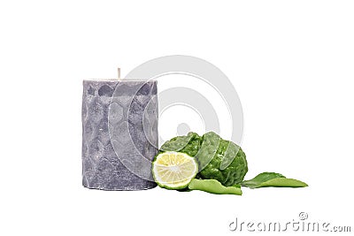 Candle aroma bergamot kaffir lime leaves herb fresh isolated Stock Photo