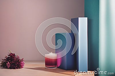Candle and books on a wooden table. Mock up Stock Photo