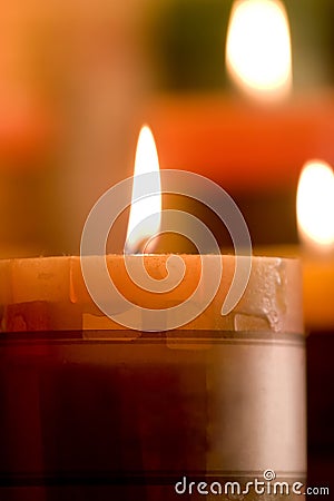 Candle and Candlelight on Black Baclground Stock Photo