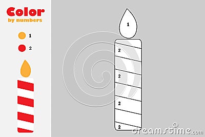 Candle in cartoon style, color by number, christmas education paper game for the development of children, coloring page, kids pres Stock Photo