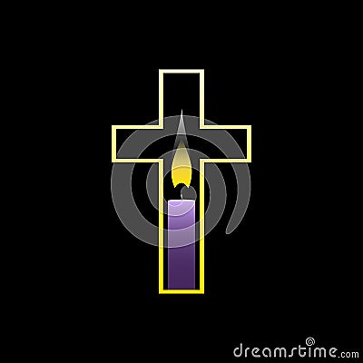 Candle in Christian cross religion symbol icon Vector Illustration