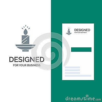 Candle, Christmas, Diwali, Easter, Lamp, Light, Wax Grey Logo Design and Business Card Template Vector Illustration