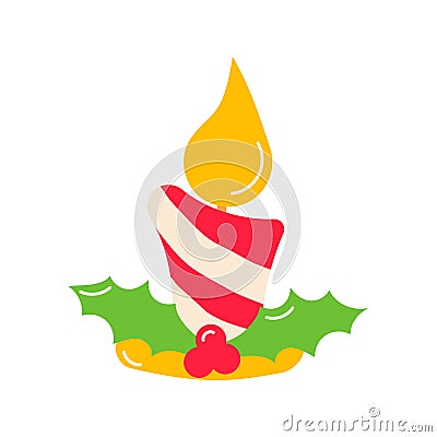 candle christmas holly light cozy icon element Vector Illustration