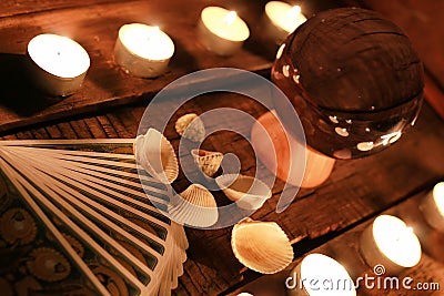 Candle divination tarot cards Stock Photo