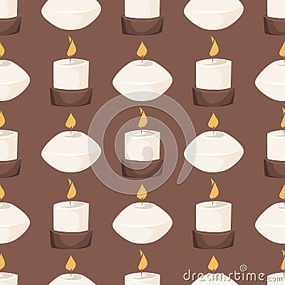 Candle vector aroma fire burn decoration seamless pattern background burning warm glowing spa shiny wax bright Vector Illustration