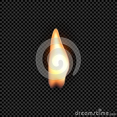 Candle fire flame isolated. Realistic candle bright flame decoration on black Vector Illustration