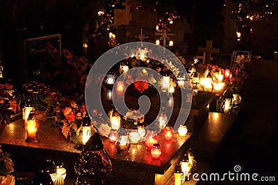 Candle flames on cemetery Stock Photo