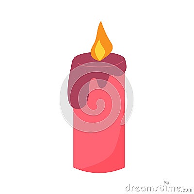 Candle flat vector illustration. Burning decorative pink wax candle Vector Illustration