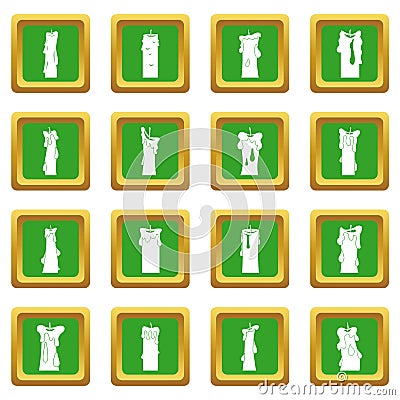 Candle forms icons set green Vector Illustration