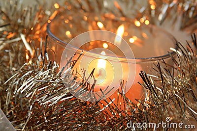 Candle and golden deco Stock Photo