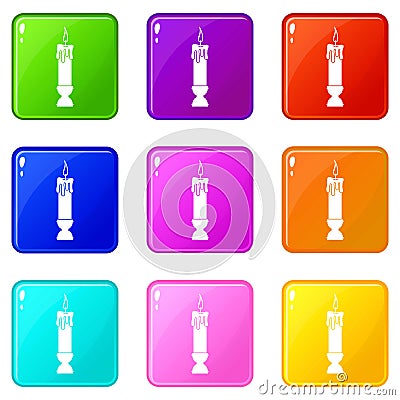 Candle icons 9 set Vector Illustration