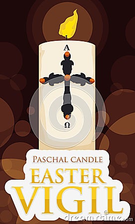 Candle Illuminating Easter Vigil Event with Golden Sign, Vector Illustration Vector Illustration