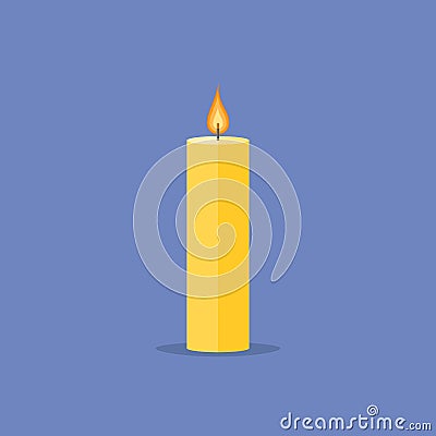 Candle isolated on blue background. Flat style icon. Vector Illustration