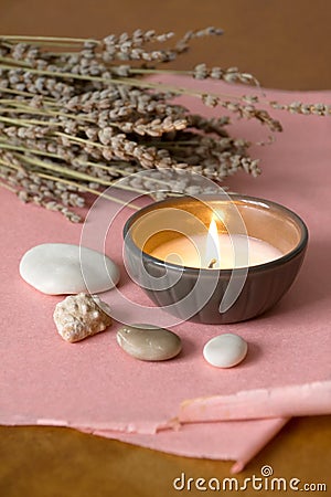 Candle and Lavender Stock Photo
