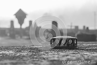 Candle lid in the cemetery Stock Photo