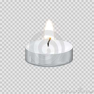 Candle tealight or candlelight vector 3D realistic icon burning flame fire Vector Illustration