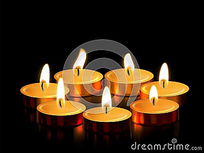 Candle gold tealight light vector golden 3D realistic icon spiritual ceremony Vector Illustration