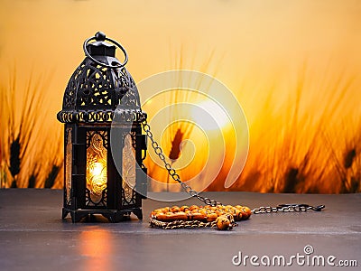 Candle light lids on muslim style's lantern Stock Photo