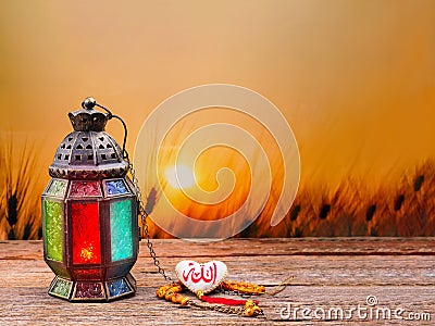 Candle light lids on muslim style`s lantern Stock Photo