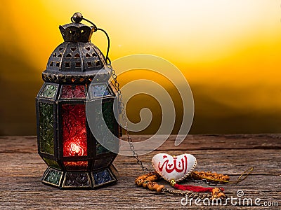 Candle light lids on muslim style's lantern Stock Photo