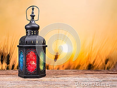 Candle light lids on muslim style's lantern Stock Photo