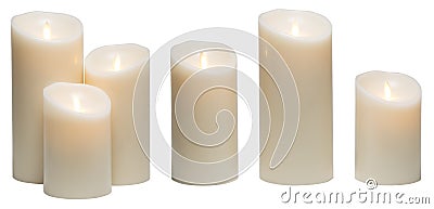 Candle Light, White Candles Wax Lights Isolated on White Stock Photo