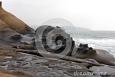 Candle like stones in Yehliu geopark in Taiwan Stock Photo