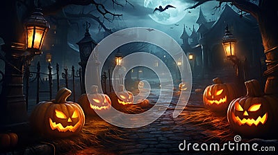 Candle lit halloween pumpkins Stock Photo