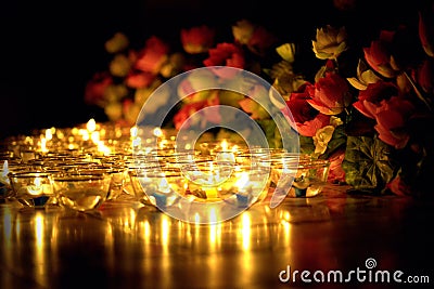 Candle lit thai culture in Asalha Puja day, Magha Puja day, Visakha Puja Day Stock Photo