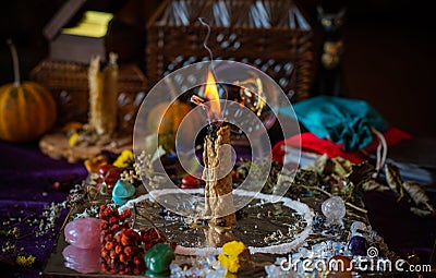 Candle magic at home, Pagan and occultism concept Stock Photo