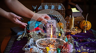 Candle magic at home, Pagan and occultism concept Stock Photo