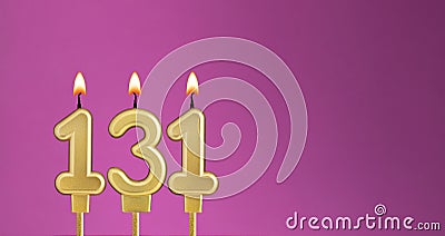 Candle number 131 in purple background - birthday card Stock Photo