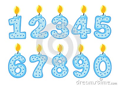 Candle number set, illustration of birthday candles on a white background, Vector Illustration