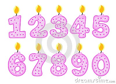 Candle number set, illustration of birthday candles Vector Illustration