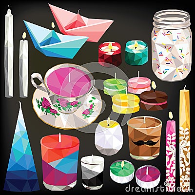 Candle set low poly Vector Illustration