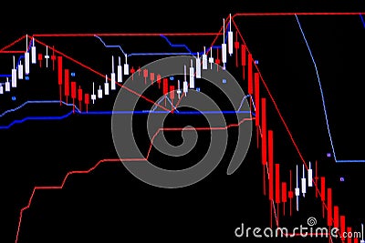 Candle stick graph chart with indicator showing bullish point or Stock Photo