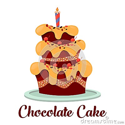 Candle on top of birthday cake with cream Vector Illustration