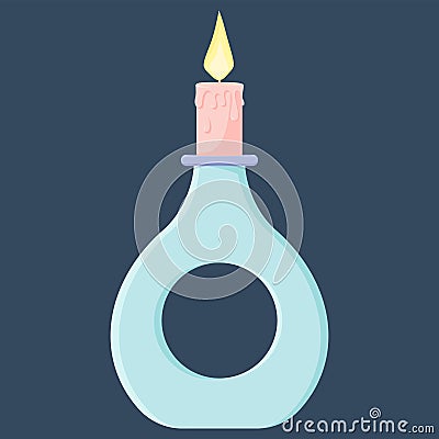 Candle vector illustration. fire. candlelight. glass candle holder. pink candle. candlestick. Stock Photo