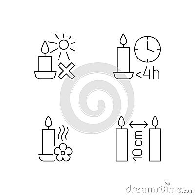 Candle warning label linear manual label icons set Vector Illustration