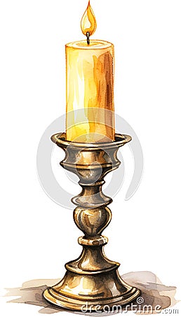 Candle Watercolor Clipart. Stock Photo