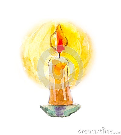 Candle in watercolor. Mystical image. Divination, the symbol of Stock Photo