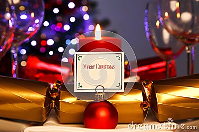 Candlelight Christmas dinner table Stock Photo